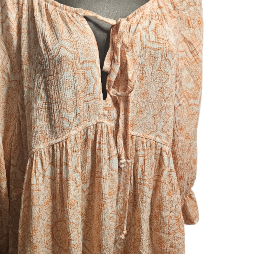 Cea Femme Anthropologie Pink Boho Flowy Long Ruffle Sleeves Peasant Top Size Med - Picture 3 of 7
